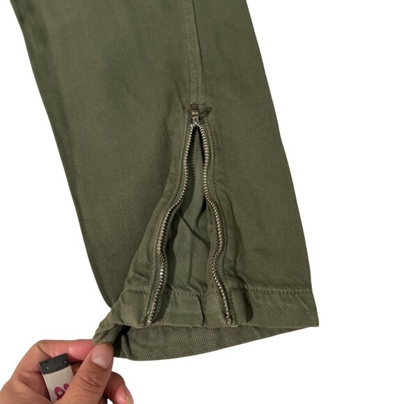 Amo Zip Utility Trouser Mid Rise Slim Fit Tapered Leg Size 27 Sage Green Cotton - Picture 15 of 16